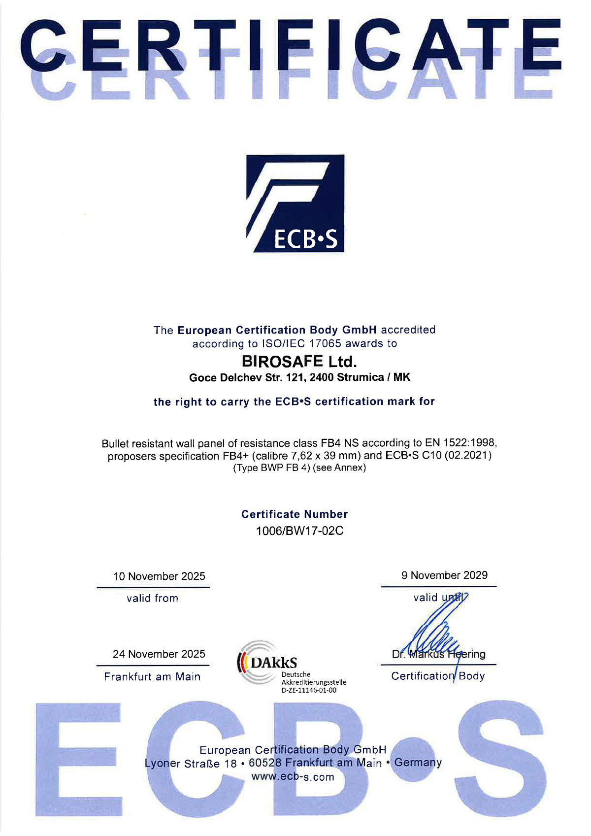 Bullet resistant wall panel BWP FB4+